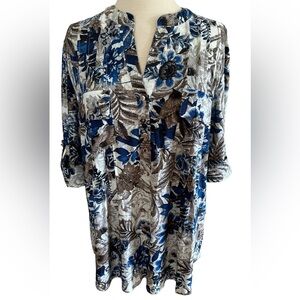 COCOMO 2X Plus Size Blue Beige elbow sleeve women's Blouse top tun…